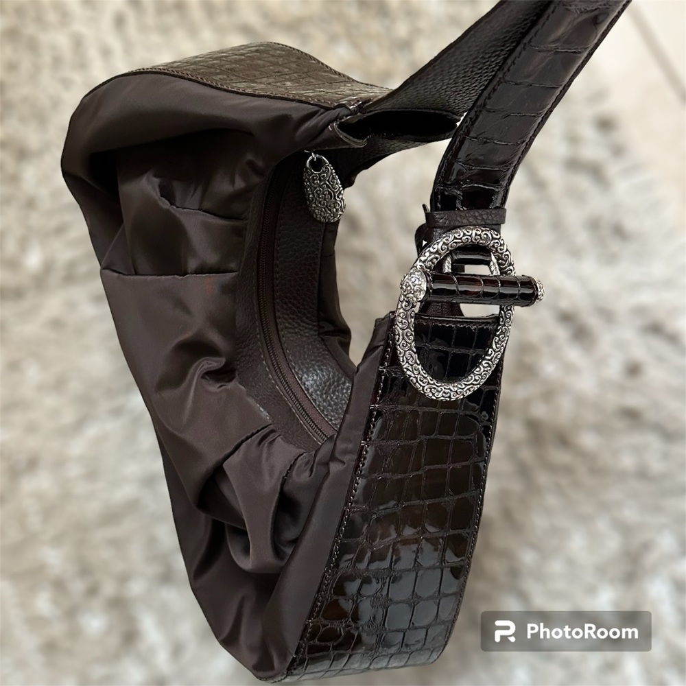 Brighton Brown Leather & Nylon Shoulder Bag - Picture 3 of 11